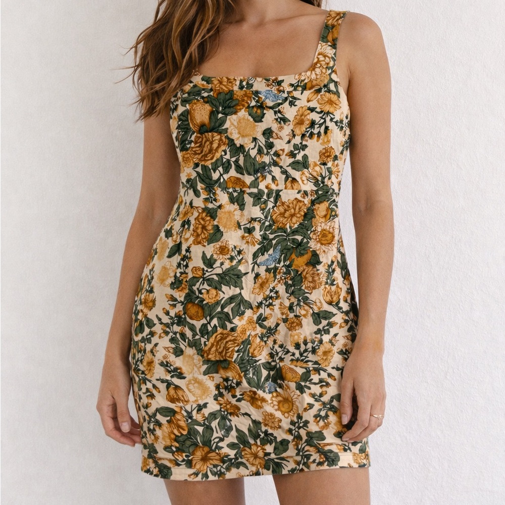 Abercrombie & Fitch Cream and Mustard Floral Mini Dress